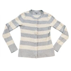 GAP Wool Blend Grey Cream Striped Knit Sweater Adaptive Magnet Button Cardigan S